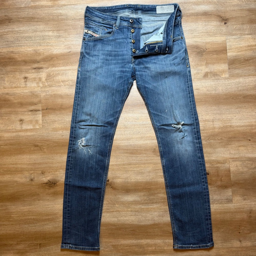 Diesel Belther Jeans Men 32x32 Blue Regular Slim Tapered Stretch Distressed